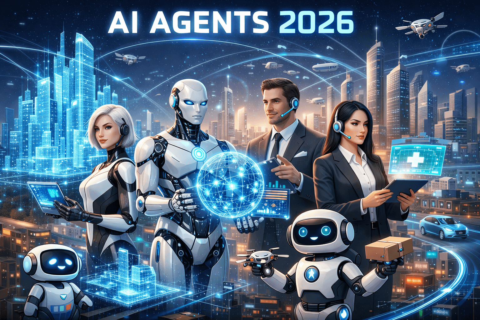 Autonomous AI agents collaborating on a complex workflow—from research to execution.