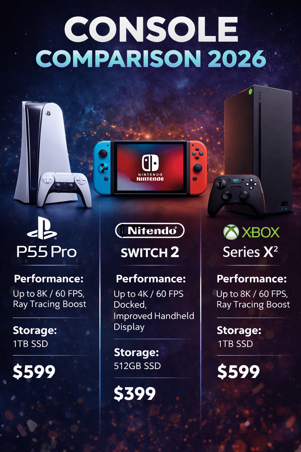 Current generation console comparison: PlayStation 5 leads traditional sales; Nintendo Switch 2 dominates hybrid handheld market