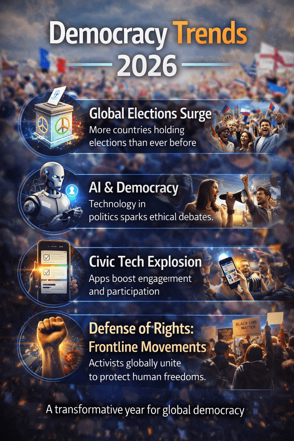 Global democracy index 2026: democratic backsliding continues in Eastern Europe and Asia, while Western democracies face internal polarization.