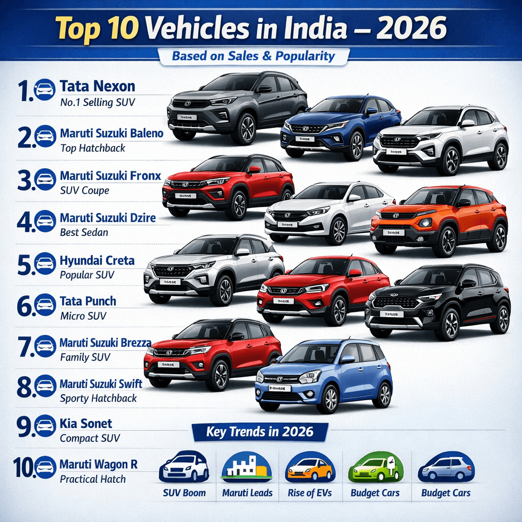 Top 10 Best-Selling Vehicles in India (2026): Sales Analysis & Market Trends