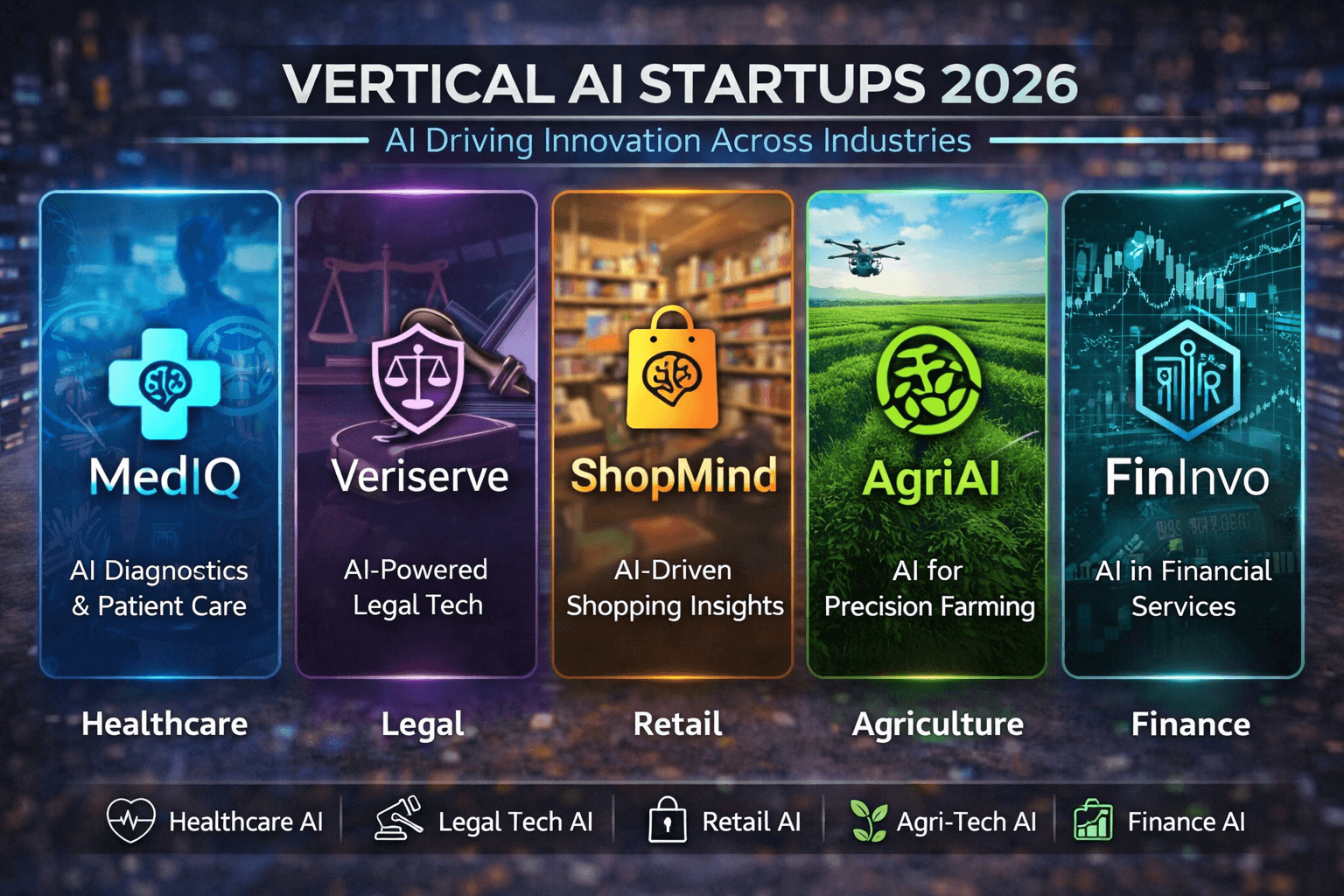 Vertical AI startups 2026: healthcare, finance, legal, manufacturing industry-specific solutions